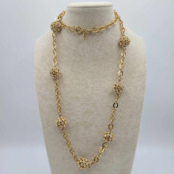 NWOT J Crew Chunky Long Crystal Gold Ball Station Necklace - Picture 6 of 12